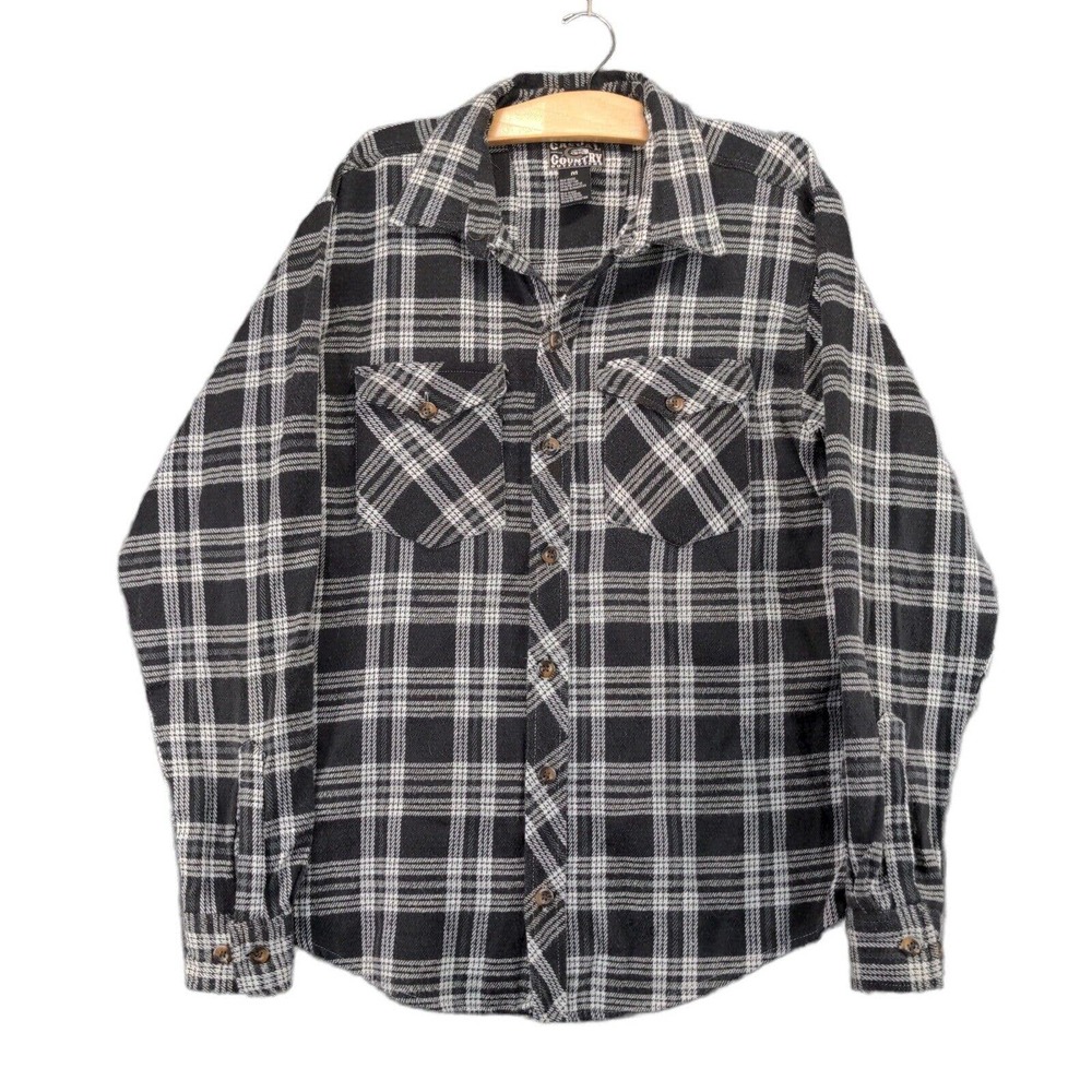 Casual Country Button Up Shirt Mens Size M Black Plaid Western Long Sleeve
